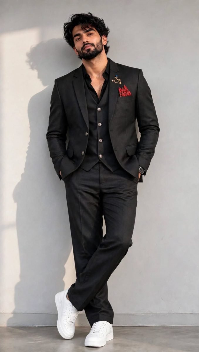 Vandana 5-Piece Premium 3-Piece Black Tuxedo Coat Suit Set