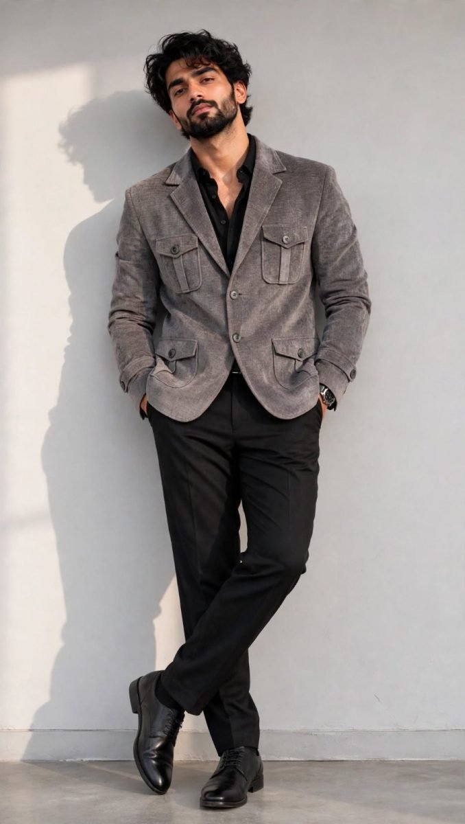 Men's Light Grey Hunting Blazer - 4 Pocket - 3 Button - Casual Blazer