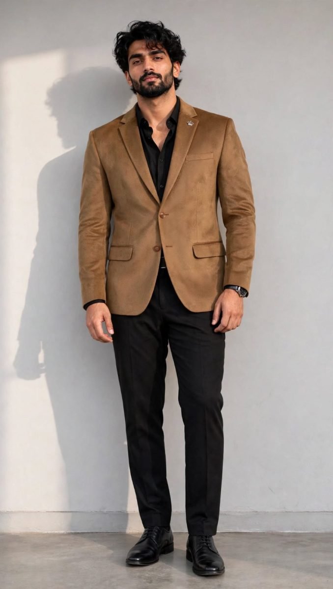 Black Jack Tan Brown Solid Formal Blazer - 1 Button - Notch Lapel