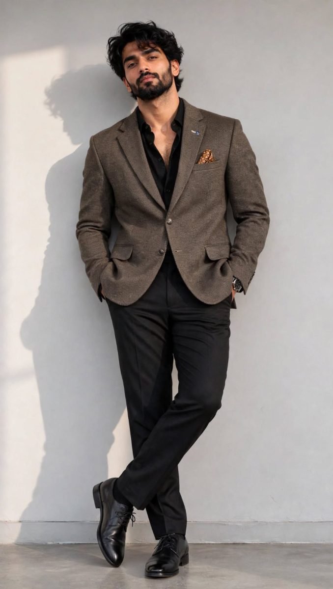 Men's Brown Coffee Herringbone Tweed Formal Blazer - 2 Button