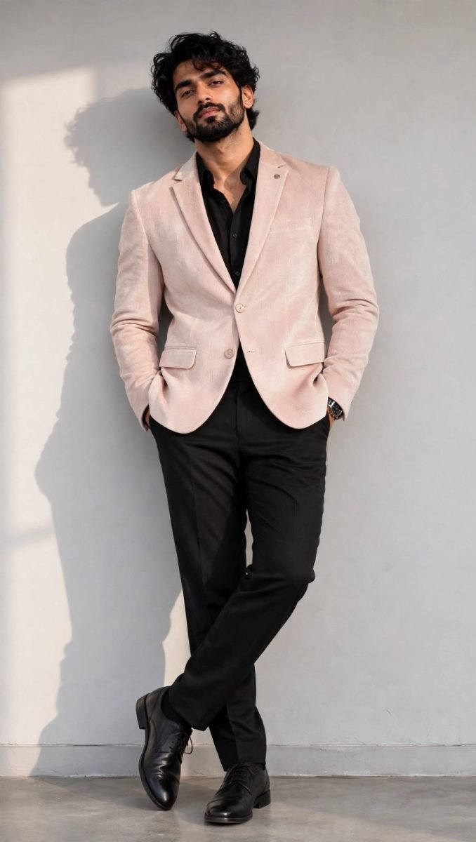 Black Jack Light Blush Pink Corduroy Velvet Formal Blazer - 2 Button